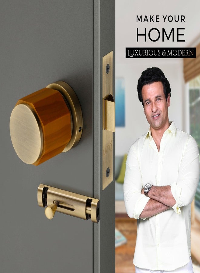 LAPO قفل نقر نحاسي فاخر من لابو لأبواب الحمامات والشرفات | طقم مقابض بدون مفتاح مع مزلاج للأطفال للحمامات والمنازل والفنادق | لمسة نهائية عتيقة | متانة فائقة | ضمان 3 سنوات Ro-158 - Image 2